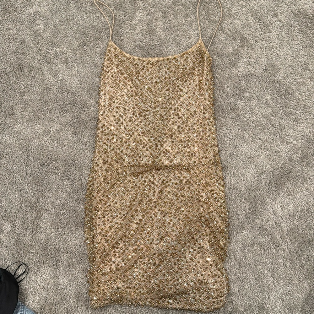 Oh Polly Gold Beaded Mini Dress